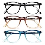 Henotin 3-Pack Blue Light Blocking Reading Glasses,Spring Hinge Computer Readers for Men Women,Anti UV Ray Filter Eyeglasses (Mixed Color-1, 2.00, Diopters)