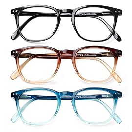 Henotin 3-Pack Blue Light Blocking Reading Glasses,Spring Hinge Computer Readers for Men Women,Anti UV Ray Filter Eyeglasses (Mixed Color-1, 2.00, Diopters)