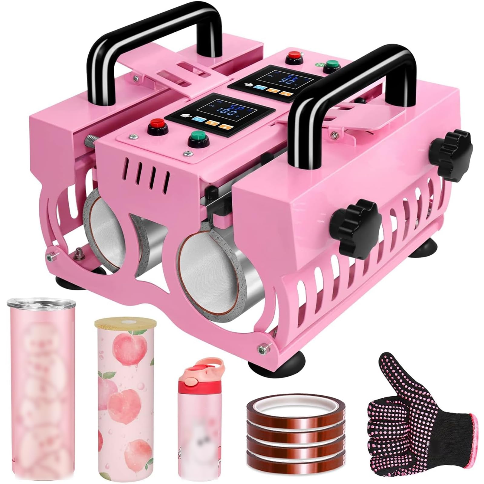 Máquina de prensa de calor para tazas, sublimación de 1000 W para acero inoxidable, cerámica y vidrio, paneles LCD dobles controlados independientemente para un fácil funcionamiento
