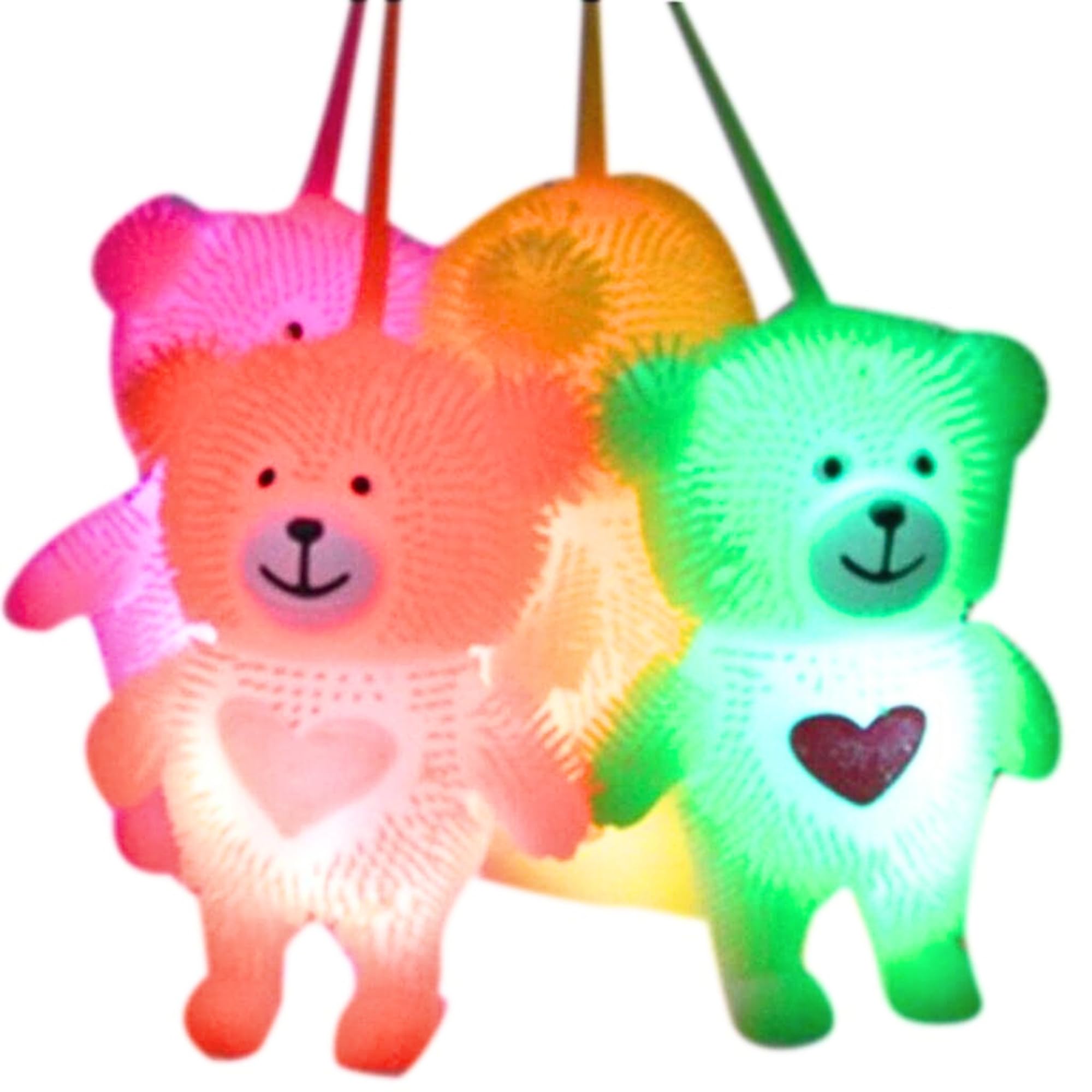 Soft Rubber Puffer Teddy Bear Toy Bouncy Light-up Squishy Teddy Toy Squeeze Anti Stress Toys for Kids Decoration Teddy Toys for Kids Girls (Pack of 2 )