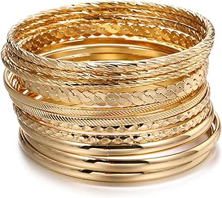 Indian Bangles for Women Gold Stackable Bangle Bracelets Set Layers Bohemica Bracelets Multi Cuff Bangle Bracelet Wedding Jewelry for Women Girls