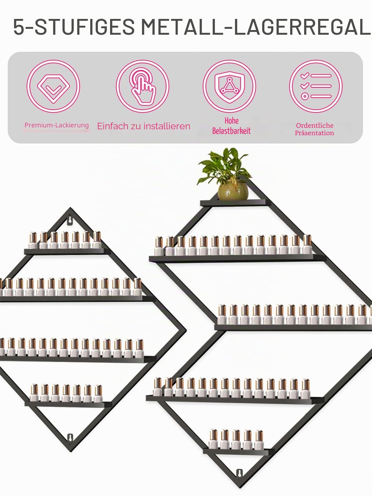 3 Stück Nagelllack Ständer aus Metall zur Wandmontage, Kalolary Schwarzes Präsentationsregal Kosmetikvitrinen Lippenstift Parfüm Wandregal Ätherische Öle Organizer für Zuhause Spa Nagelstudio Geschäft
