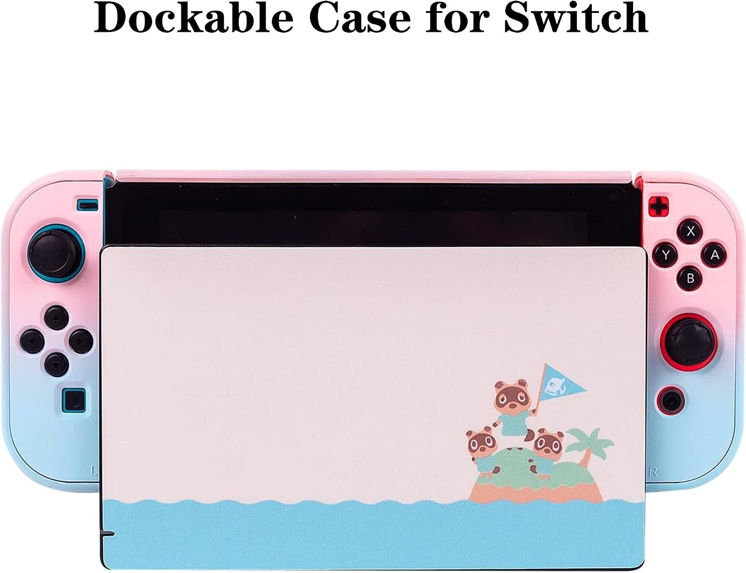 Upgraded Dockable Case for Nintendo Switch, FANPL Protective Case Cover for Nintendo Switch and Joy Con Controller with 2 Cat Paw Thumb Grips (Pastel Pink & Blue)