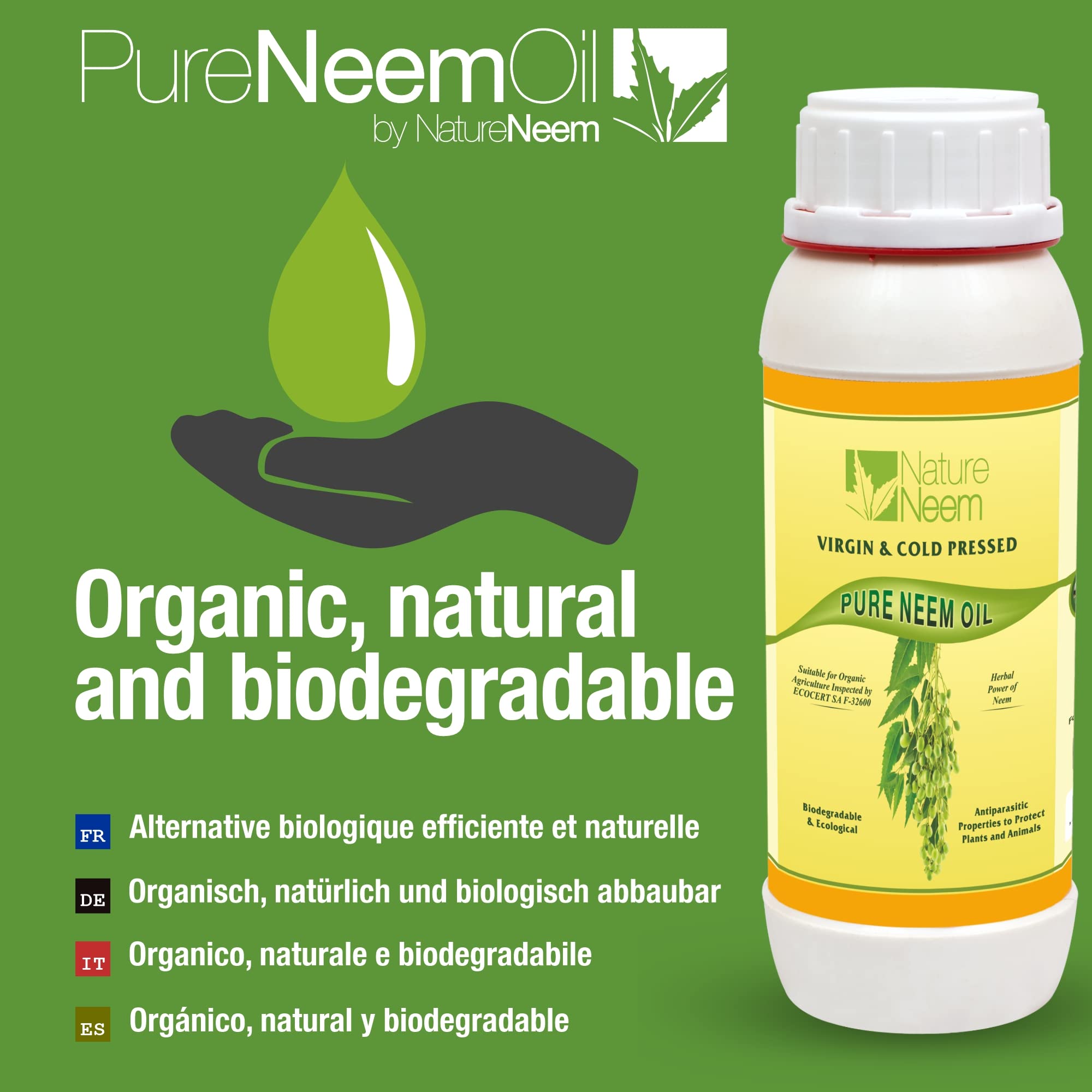 Huile de Neem Pure Pressée à Froid - 500ml - 100% Naturelle Certifié Bio