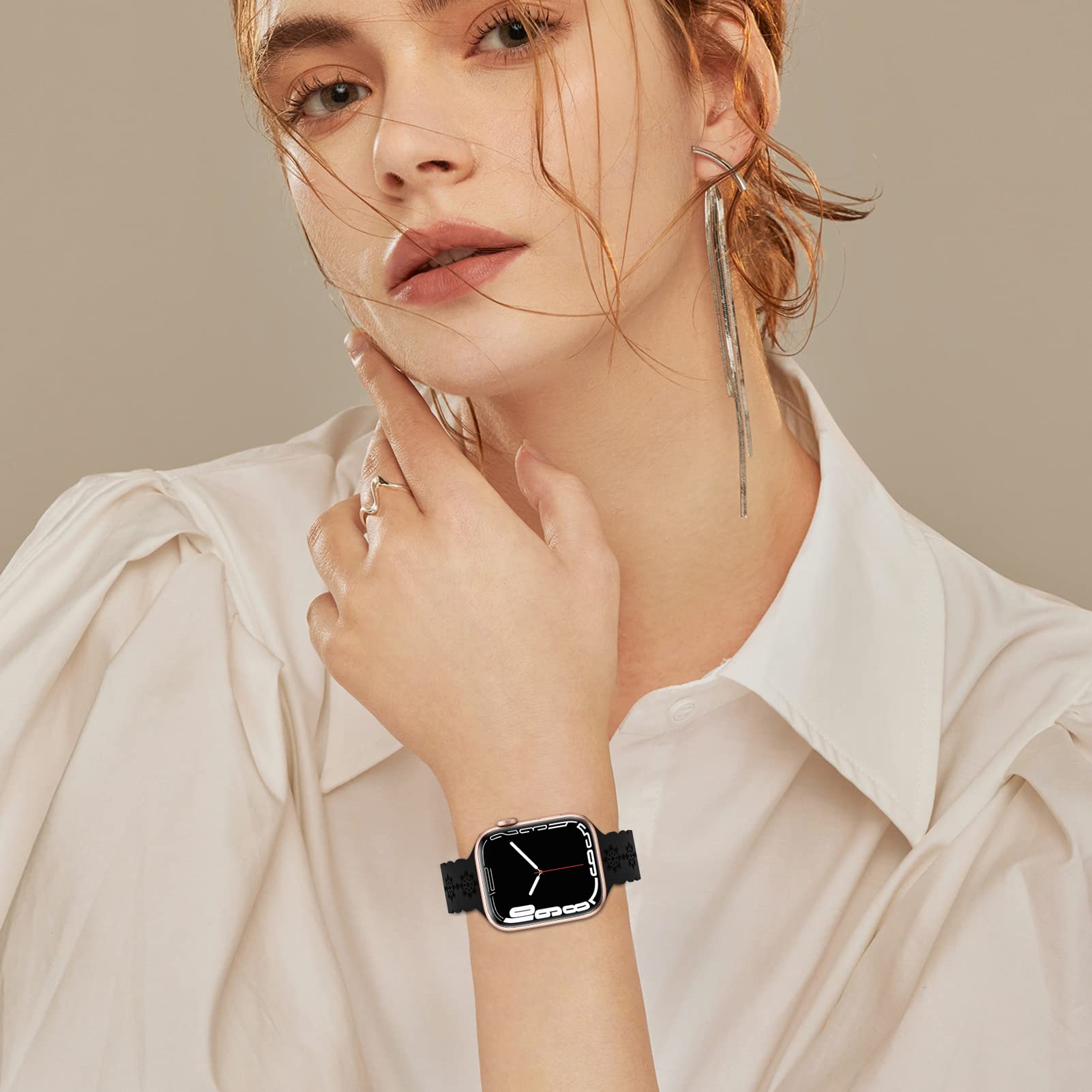 Correa deportiva de silicona de encaje compatible con correas de Apple Watch de 1.49 1.57 1.65 1.75 1.75 pulgadas mujeres y hombres correas de reloj transpirables para iWatch Series SE 7 6 5 4 3 2 1
