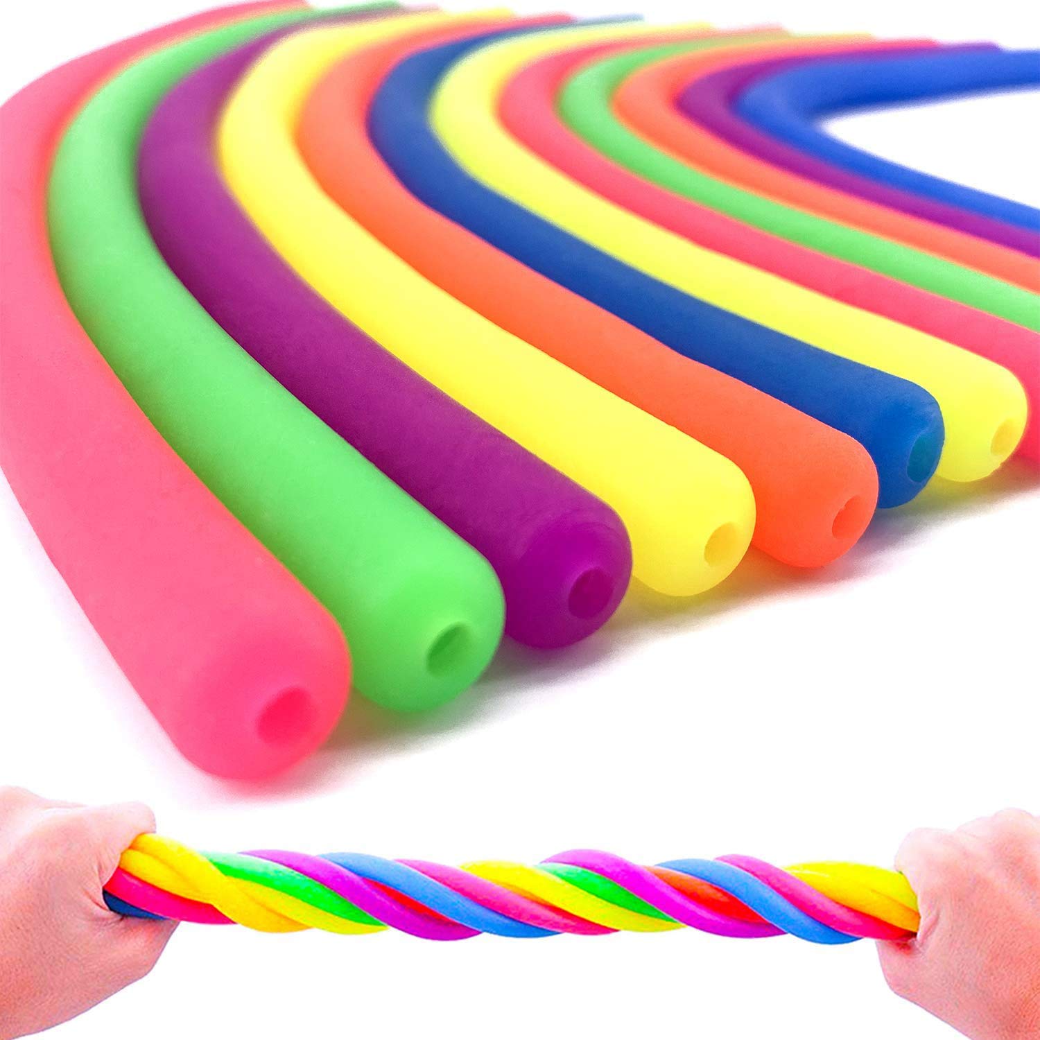 12 Pcs Silly Stretchy String Fidget Sensory Toys Build Resistance Squeeze Strengthen Arms Pull, Monkey Noodle Stress Relieve Anxiety for Kids with ADD, ADHD or Autism, and Adults to Increase Patience
