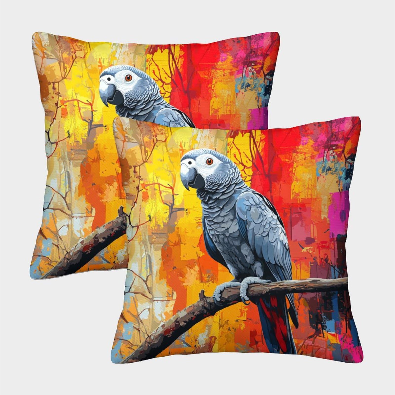 Kaiyun Style 2 Pack African Grey Parrot 3D Abstract Background Cushion Cover Pillow Cover Sofa Outdoor Decoration Square 40X40cm