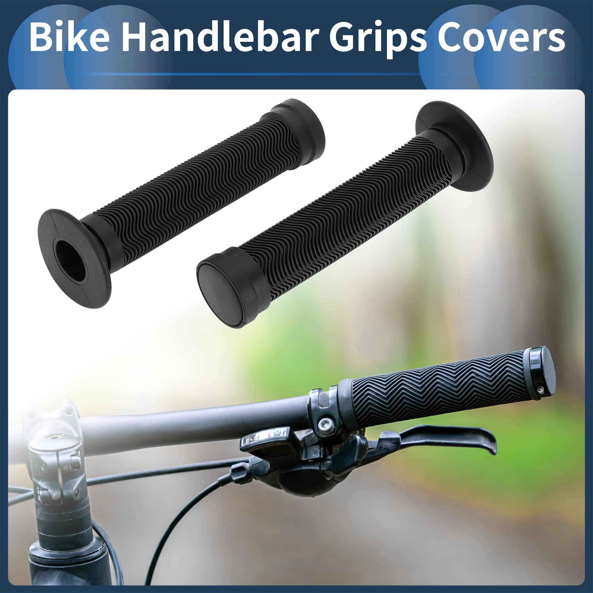 INFINAUTO Bike Handlebar Grips Covers, 150mm Bicycle End Grips Protector Rubber Black, Non-Slip 1 Pair - Image 2