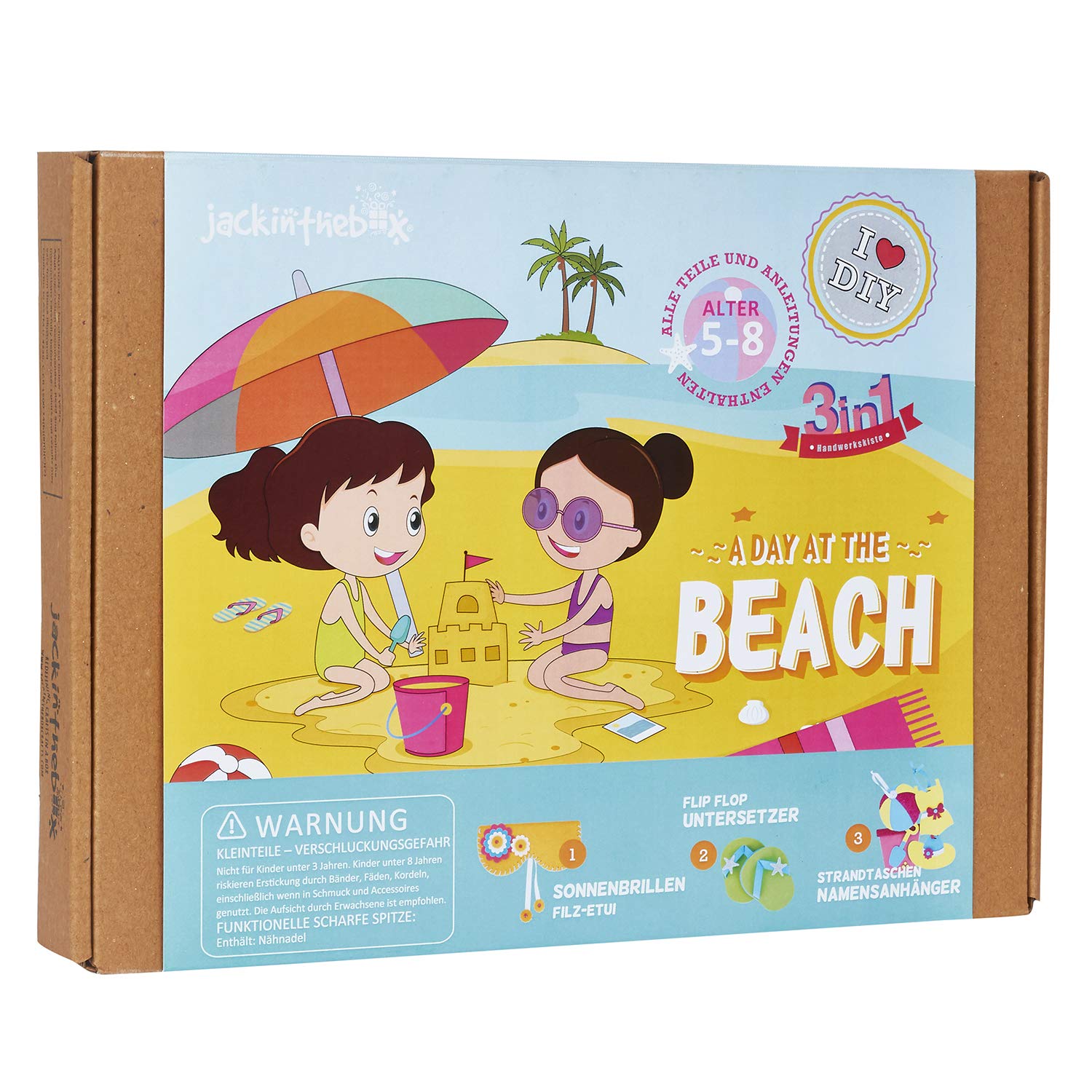 jackinthebox Beach Themed Art Craft Kit | 3 Activities-in-1 | Includes a Beautiful Sunglass Felt Pouch Kit | Best Gift Girls Ages 6-10 Years (3-in-1)