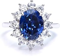 Princess Diana Ring: 3.7ct Lab-Grown Blue Sapphire Halo in 18K White Gold Plated Silver - Women's Engagement Gift