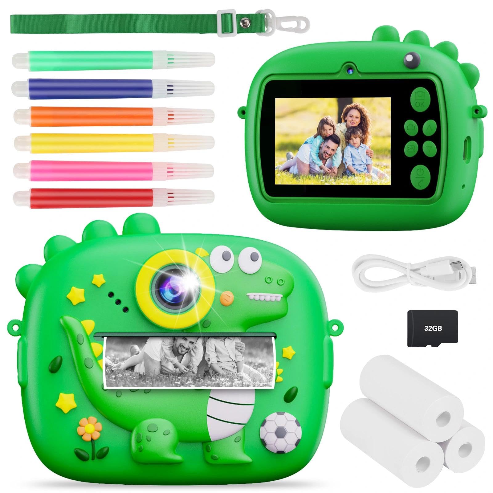 Macchina Fotografica Bambini,2,4 Pollici Macchina Fotografica Istantanea,Macchina Fotografica Bambini Istantanea,con 32GB TF Scheda e Carta Fotografica,per Bambini dai 3 ai 12 Anni Regalo di Natale