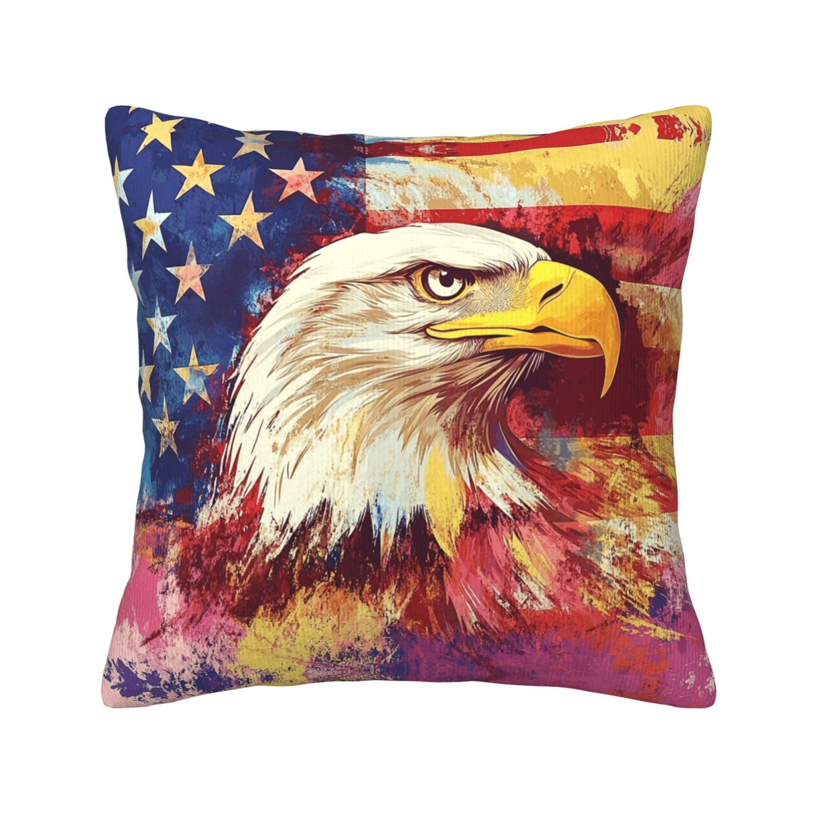 HGIUYDRD Handsome Eagle Print Corduroy Throw Pillow with Invisible Zipper Closure for Living Room, Couch and Bed