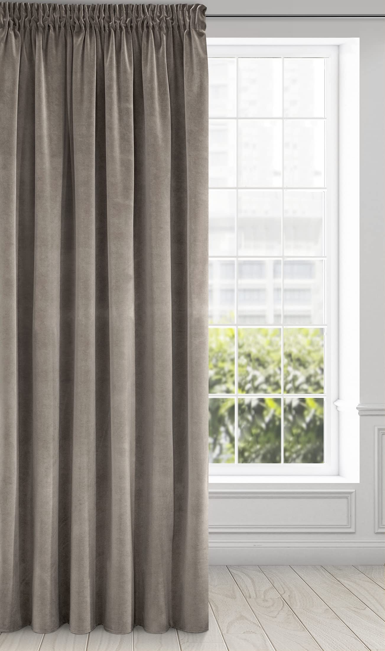 Eurofirany Kristi Rideau en Velours avec Galon Fronceur - 1 pc. Rideau Thermique, Rideau Occultant pour Chambre à Coucher, Salon, Salle à Manger, Densité 330g/m², 140x270 cm, Marron Foncé
