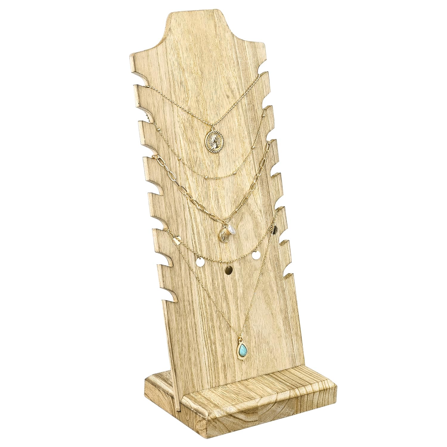 MOOCA Lightweight Wooden Necklace Display Stand - Freestanding Easel Holder for Multiple Necklaces, Oak Color