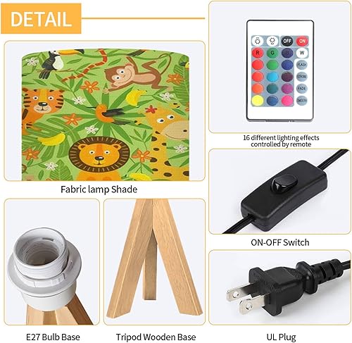 Miniatura 5 de Lámpara de mesa con trípode, sin costuras, animales de la selva, EPS, moderna, para mesita de noche, regulable, lámpara de escritorio, base de