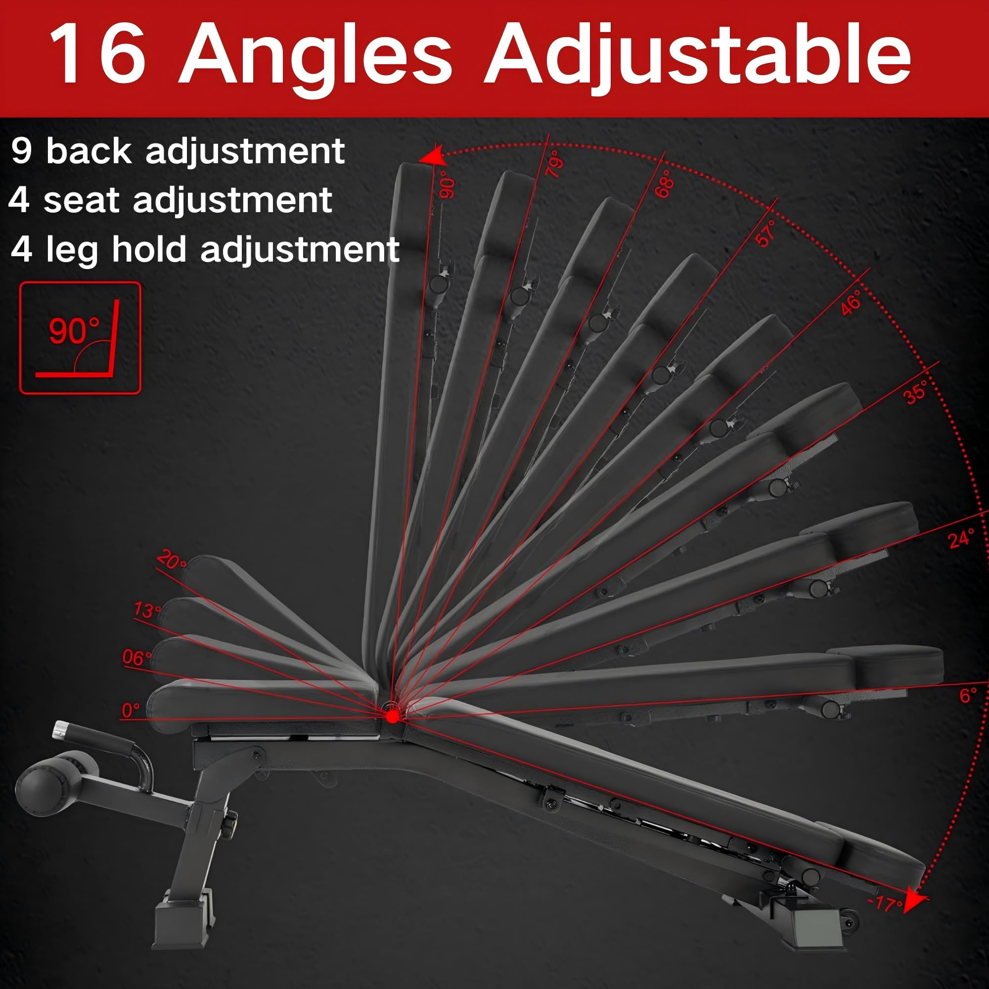 1300 LB Weight Bench With Headrest Heavy Capacity | 9-4-4 90° Adjustable Incline Decline Exercise Chair for Home Gym More Stable and Durable | Foldable Training Lifting Bench | Dragon Flag Handle for Abdominal Arm Workout 2025 New Version