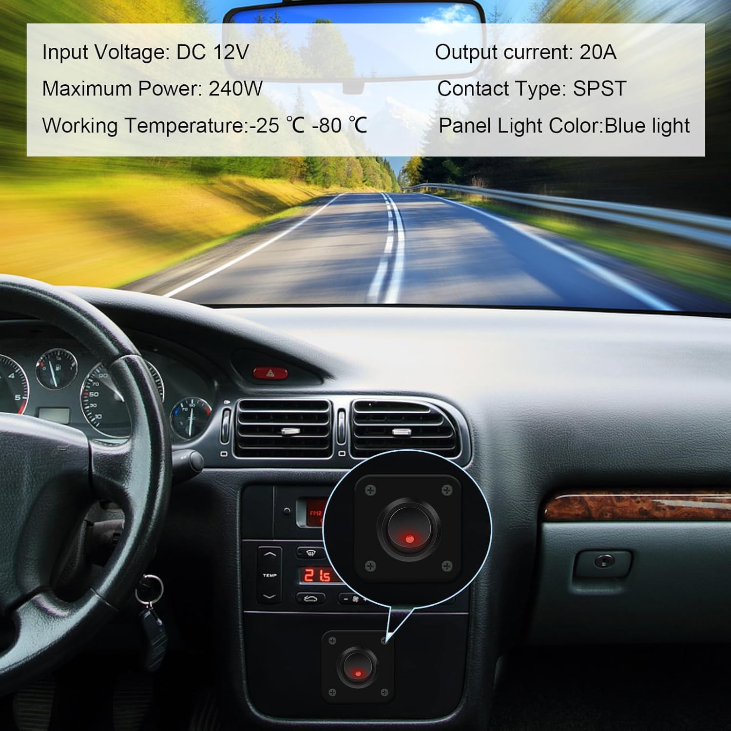Interrupteur à Bascule Rond étanche Avec LED Verte - 12V/24V 20A - Pour Voiture, Bateau, Camping-car, Facile à Installer