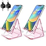 TOPGO 2 Pack Acrylic Phone Stand, Pink Phone Holder for Office Desk, Vanity, Kitchen Counter, Bedside Table, Compatible with iPhone 17 16 15 14 13 12 Pro Max Plus/Smartphones/iPad/Switch/Kindle - Pink