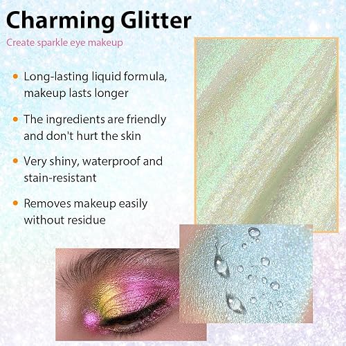 Miniatura 5 de Sombra de ojos con purpurina líquida, sombra de ojos pigmentada blanca perla, rojo y azul, larga duración, secado rápido, fácil de aplicar,