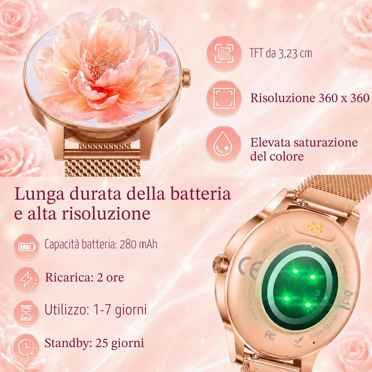 Smartwatch Donna Orologio Chiamate Bluetooth: 1,27" Tondo Touch Orologi Smart Watch da Impermeabile Sport Fitness Contapassi Cardiofrequenzimetro Pressione Caloriec Oro Polso per Android iOS Telefono