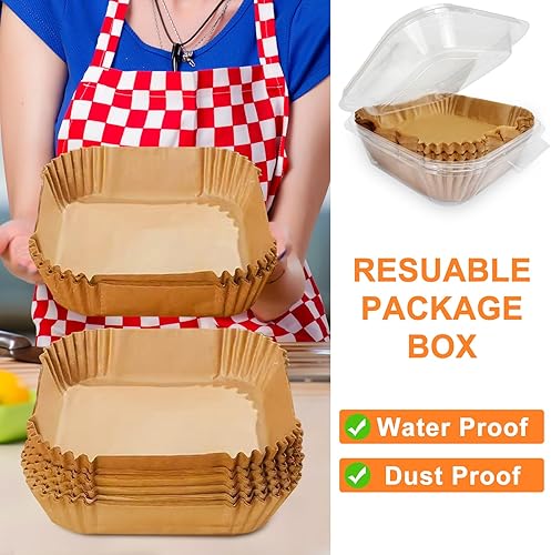Miniatura 6 de 200 forros para freidora de aire desechables forros cuadrados de papel antiadherentes para freidora de aire de 7.9 pulgadas, papel pergamino de