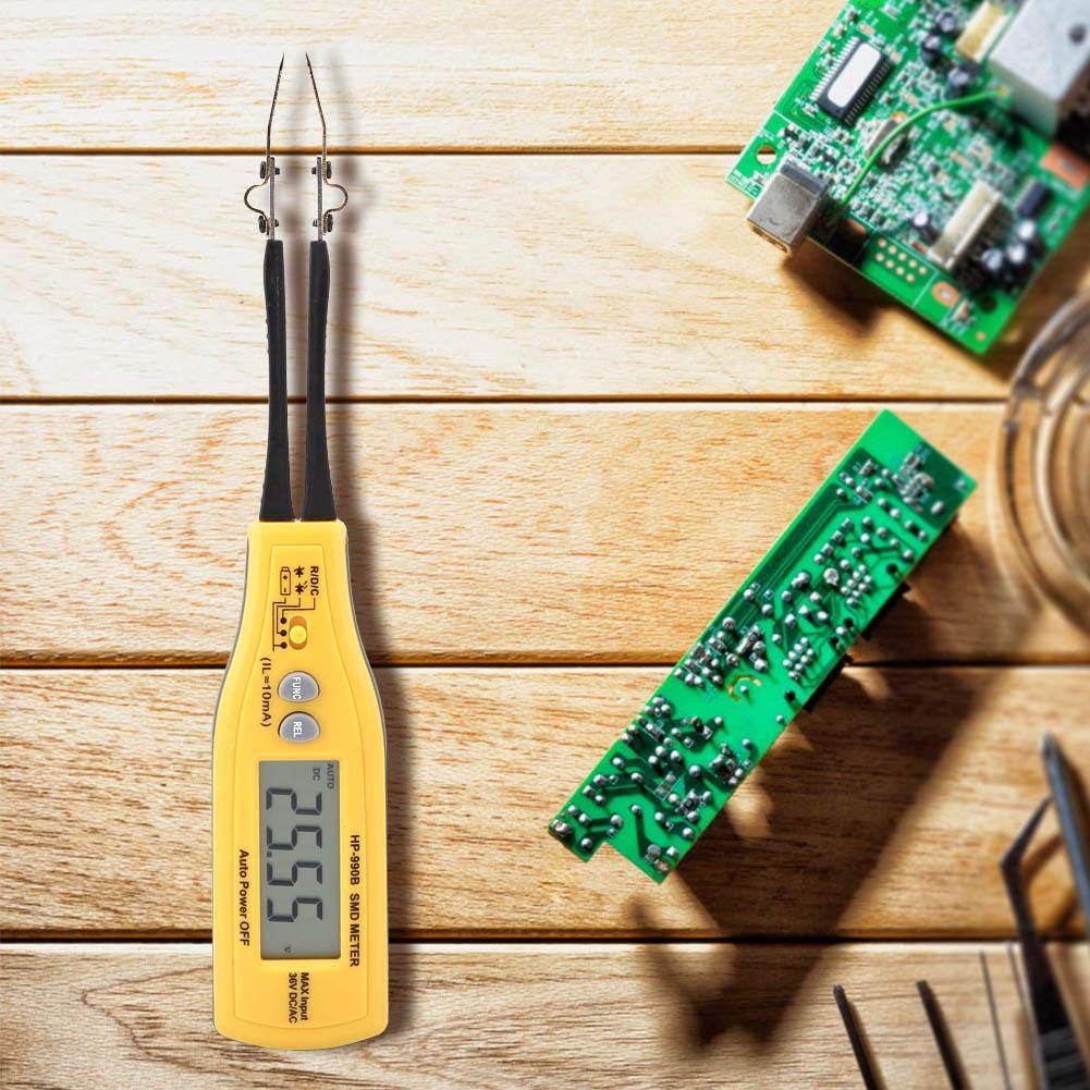 HP-990B SMD-Messgerät Widerstandskondensator Diode/Durchgang/Batterietester Auto Range Handdioden-Widerstandsmessgerät 4000Counts mit Relativmodus