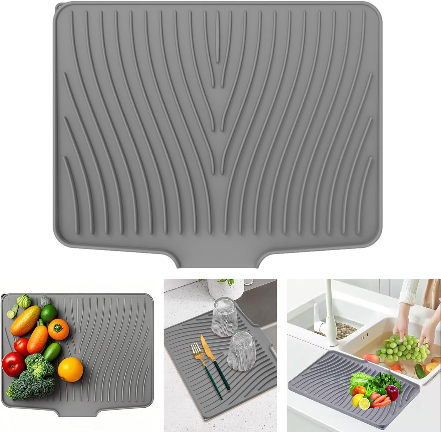 Silicone Dish Drying Mat for Kitchen Counter, Dish Drying Pad Non-Slip Dish Drain Pad with Built-in Drain Lip, Easy Clean Drain Rack Dish Mat for Kitchen Counter, Kitchenware(15.8"x 13") Thumbnail