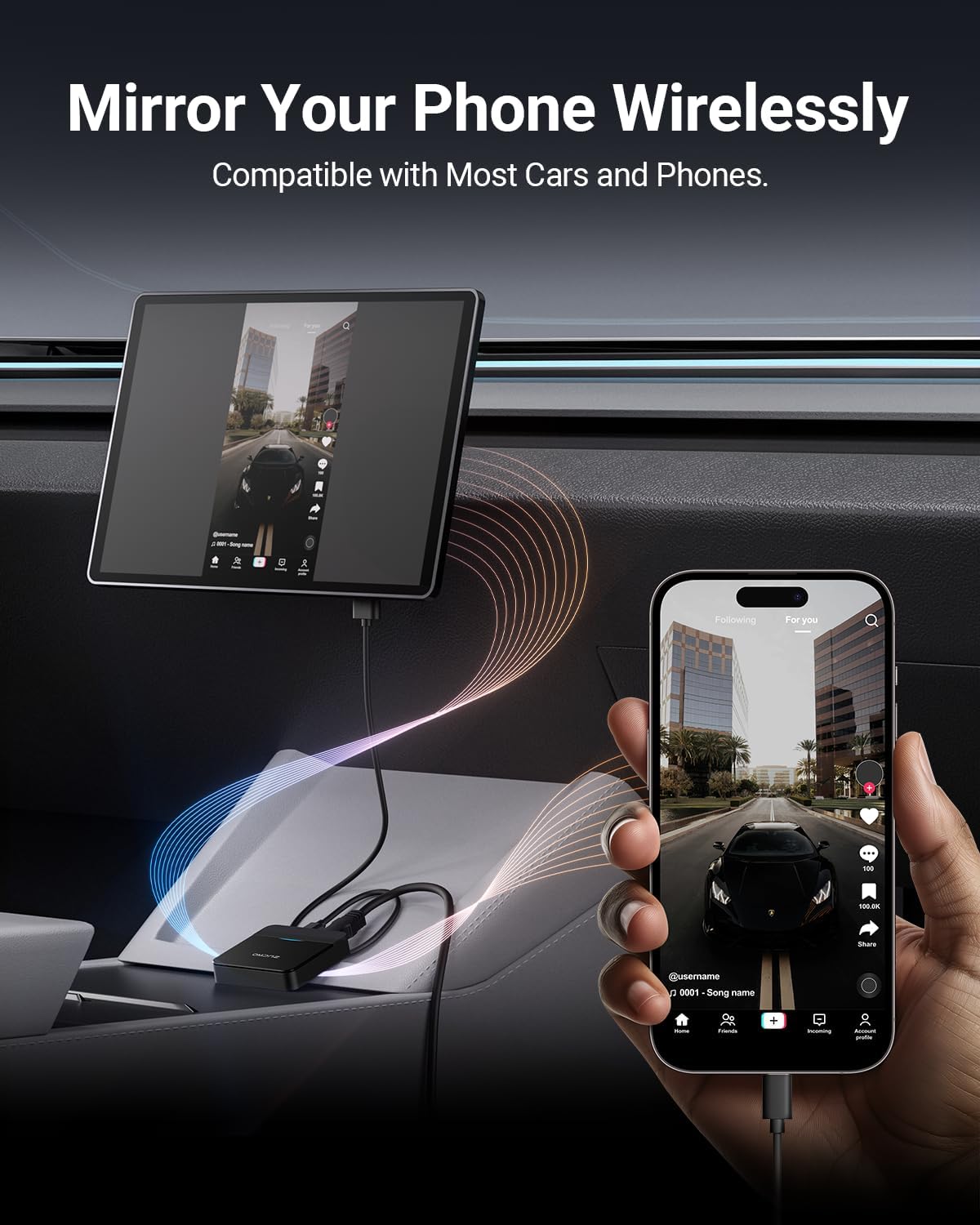 Wireless CarPlay Adapter & Car TV Mate Support Video HDMI Converter for TV Stick/Game Machine, 2-in-1 CarPlay HDMI Multimedia for Cars with Factory Wired CarPlay from 2016, Plug & Play, Black