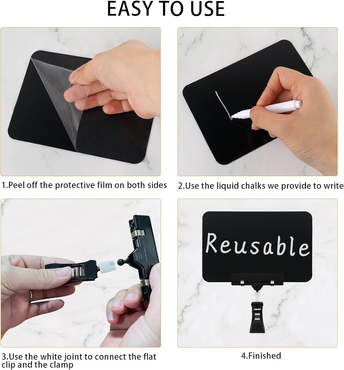 8 Pack Rotating Clip Pop Swivel Sign Rotatable Holding Clamp Sign Holder, Plastic Merchandise Sign Display Clip Holder with 2 Chalk Markers for Food, Store Signs Displays, black - Image 6