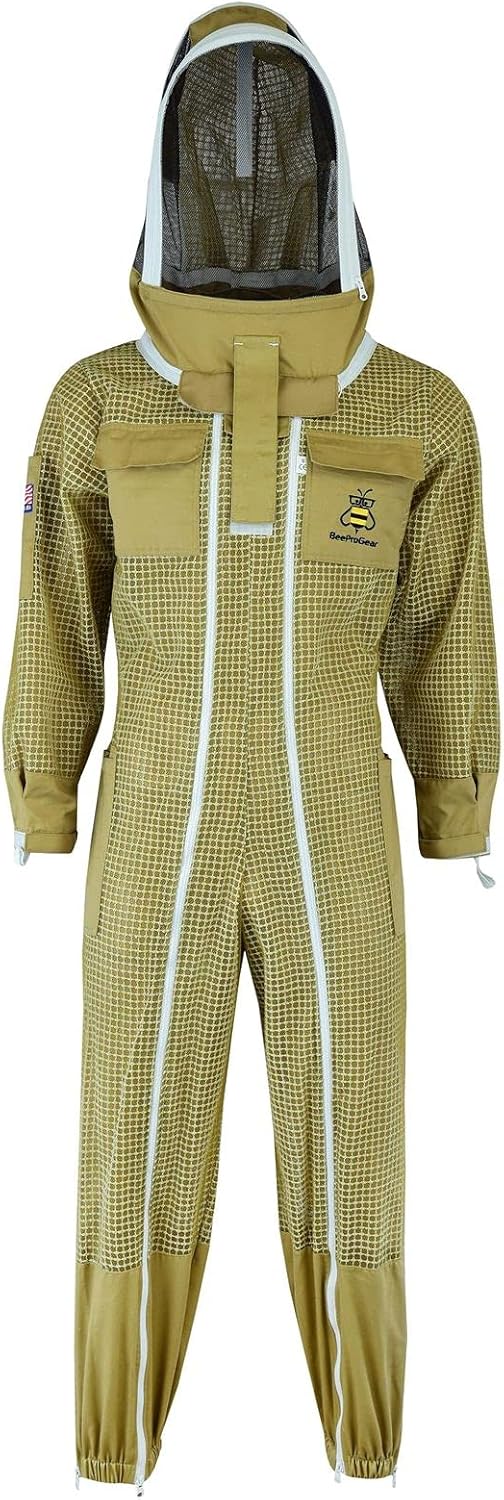 3 Layer Ultra-Ventilated Pilot Bee Suit for Men & Women with Fencing Veil Sting-Proof Double Zipper from Neck to Shoes