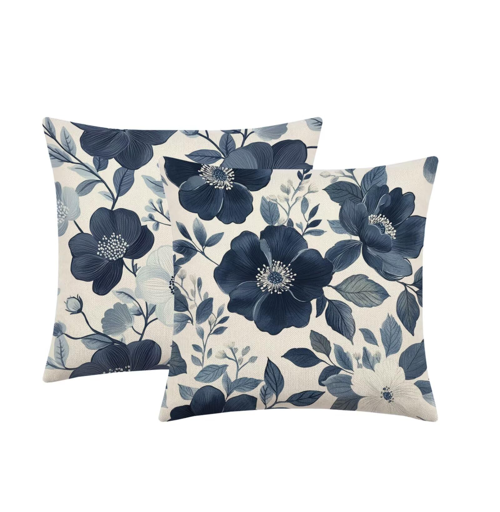 Cuscino Divano 75x75cm Set di 2, blu Semplice Lino Cuscini per Divano