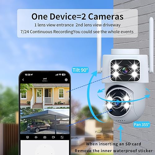Miniatura 2 de Cámara de seguridad inteligente 2K de doble lente para interiores y exteriores, Wi-Fi de 5 GHz, seguimiento de movimiento AI de 360°, visión