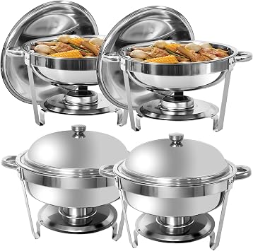 Chafing Dish for Buffet, 6QT Round Buffet Servers and Food Warmers, Stainless Steel Chaffing Servers for Parties Catering, Banquet, Weddings 4 Pack