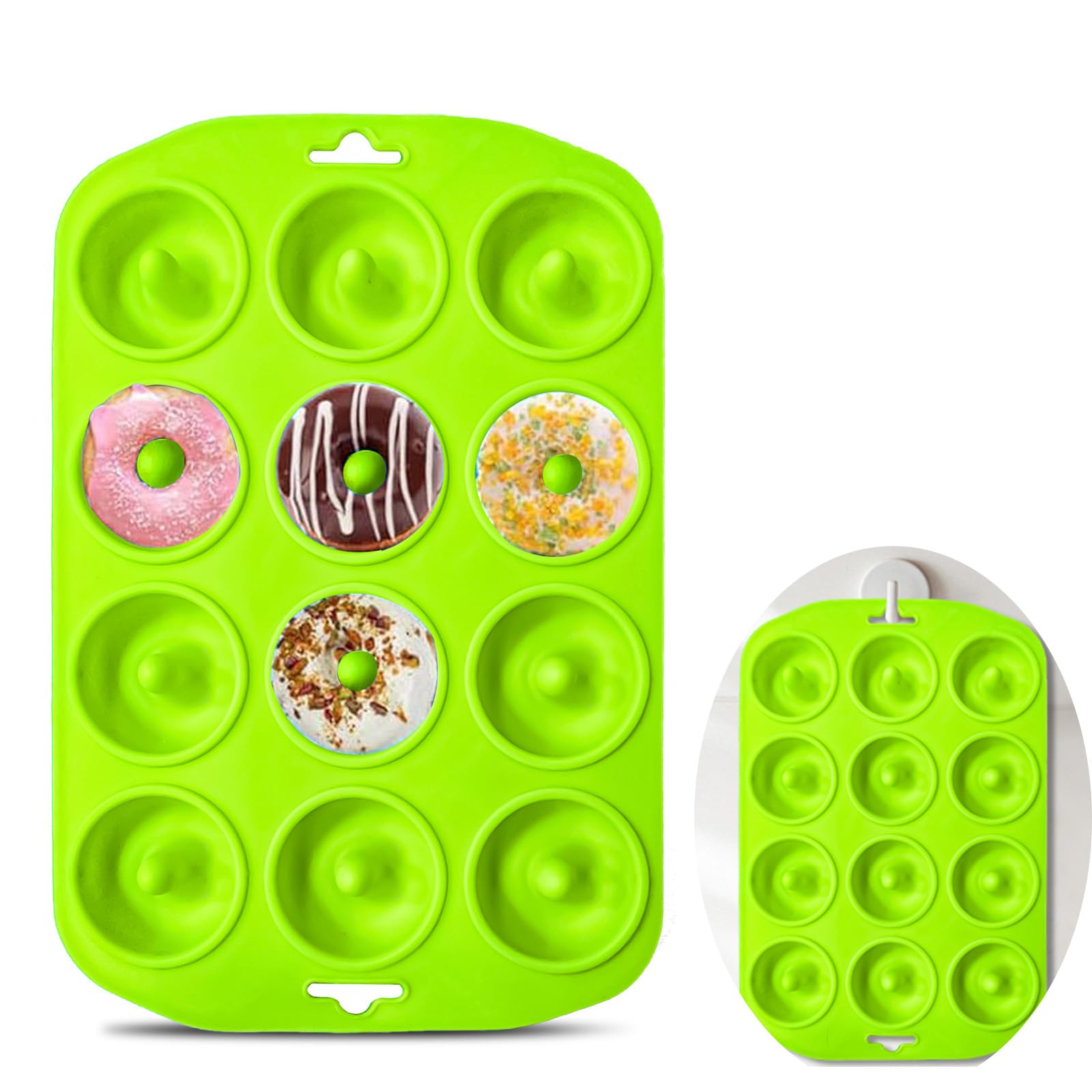 Cupidove Silicone Mini Doughnut Maker Baking Muffin Pan Tray 12 Holes Pure Food Grade Green Makes12 Full Size Donuts, BPA Free, German LFGB Approved