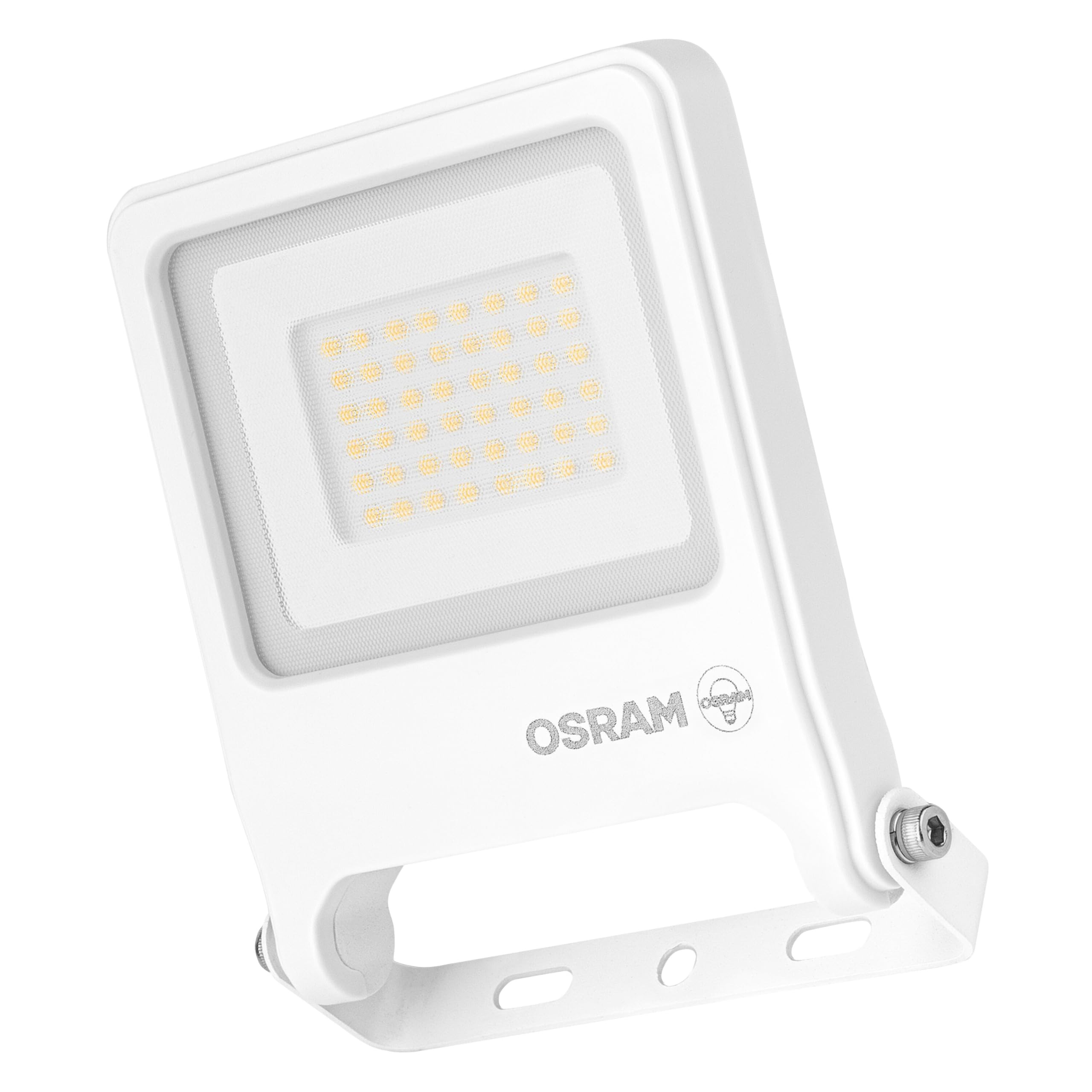OSRAM Endura Flood PC 30W LED floodlight, 3000K Warm White, 3000 lumens, IP65 White floodlight, Recycled Material, 180° pivoting, White