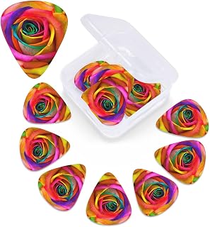 Paquete de 12 púas de guitarra coloridas rosas con caja de almacenamiento organizadora, 3 púas de celuloide de diferentes grosores, púas de guitarra abstracta para guitarra eléctrica acústica, ukelele