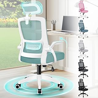 ELFORDSON Ergonomic Office Chair, Mesh Desk Chairs with Headrest Lumbar Support, Executive Computer Swivel Chairs with Fli…