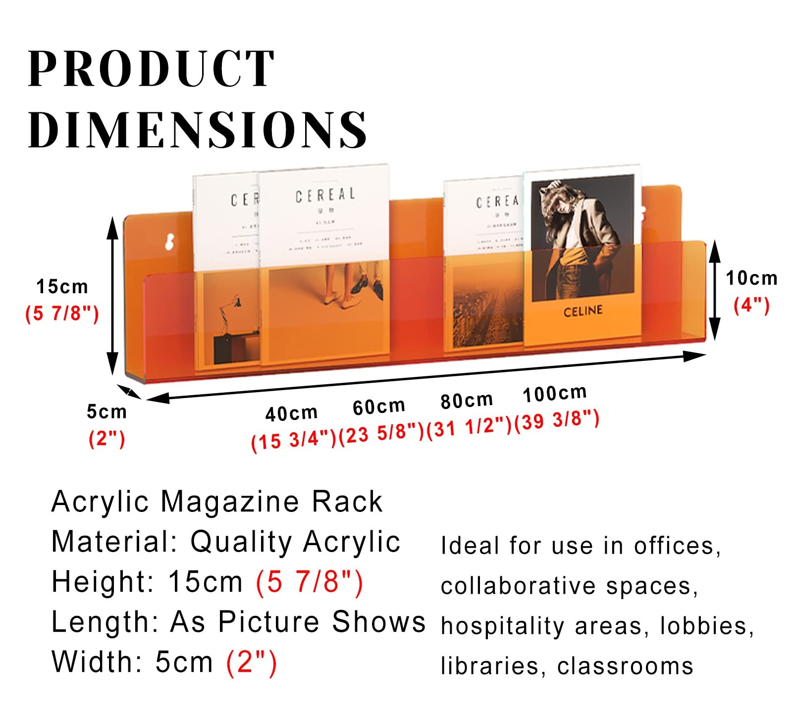 Paniers de rangement décoratifs pour brochures et documents Orange 60 cm