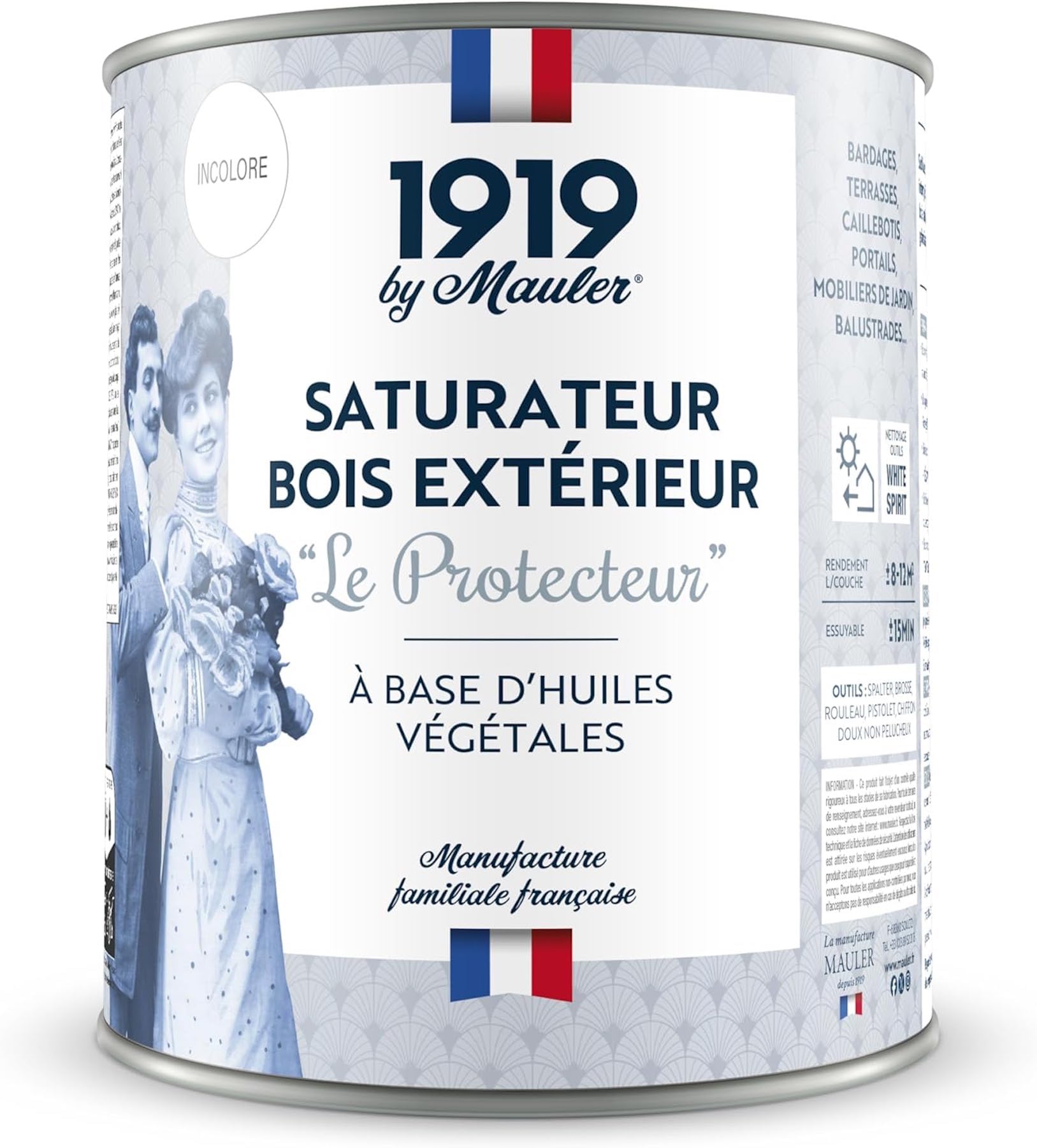 1919 BY MAULER - Saturateur terrasse et bardage - Climats Extrêmes - 1L - Incolore Mat - A base d'huile végétale Le Protecteur