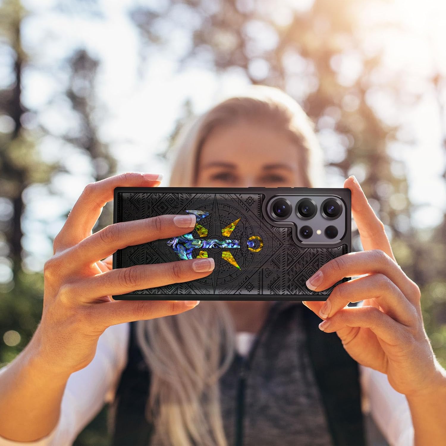 Carveit Magnetic Wooden Case for Samsung Galaxy S25 Ultra Case, Wood Artisan Engraved & Handmade Shell Inlaid, Compatible with MagSafe Wireless Chargers (Nautical Ensemble Amidst) Blackwood