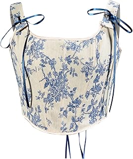 MKIUHNJ Belly Bodice Women Sexy Bustier Corset Top Zip Eyelet Lace Up Floral Print Push Up Crop Tops Vintage Tank Top Party Clubwear Bodice Peacock Costume Corset, 0531H-Blue, L