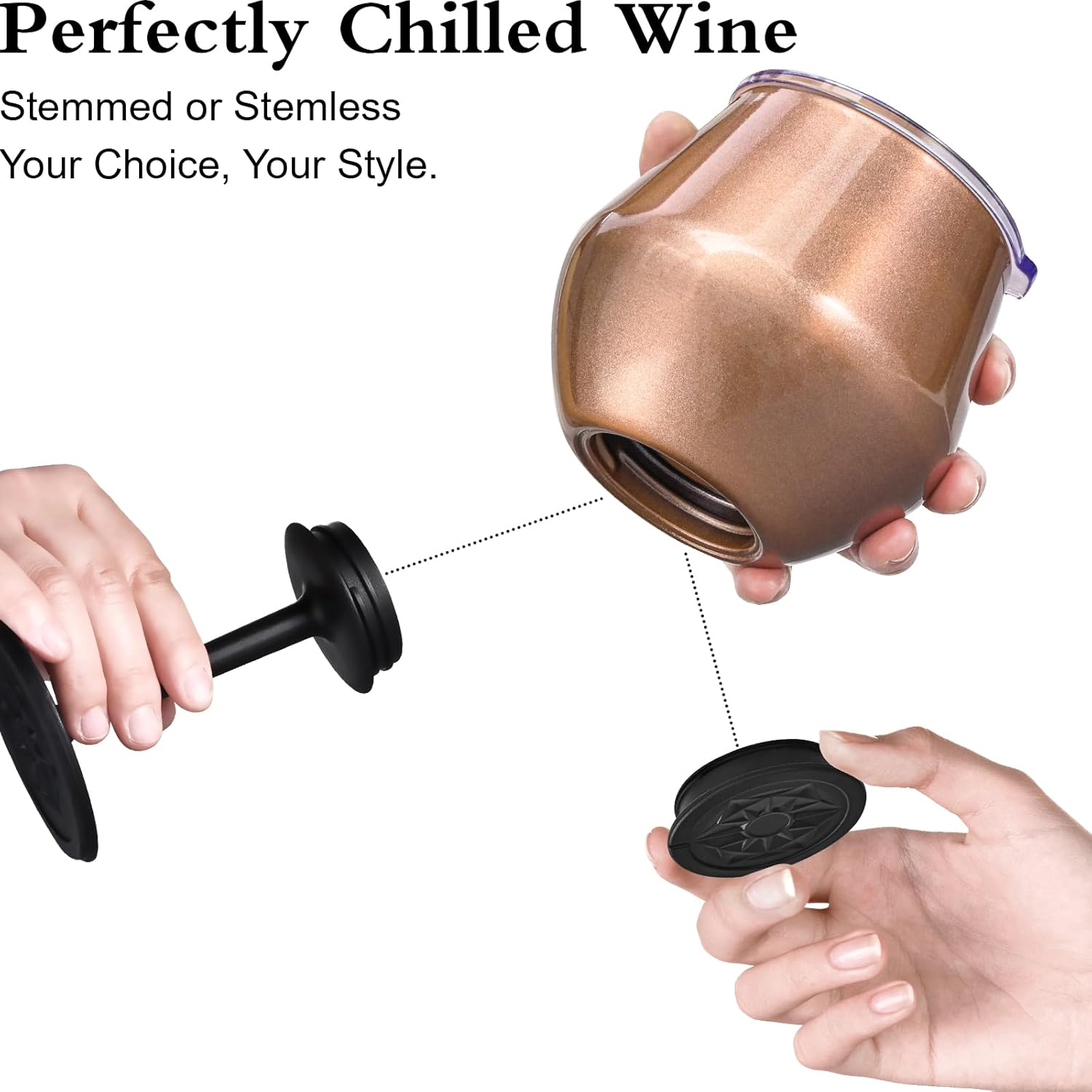 14oz Wine Glasses with Detachable Stem, Insulated Stainless Steel Wine Tumbler with Lid & Anti-Slip Base, Multi-Functional Cup for Gift Party Outdoor Travel Home Use (Rose Gold) - Image 4