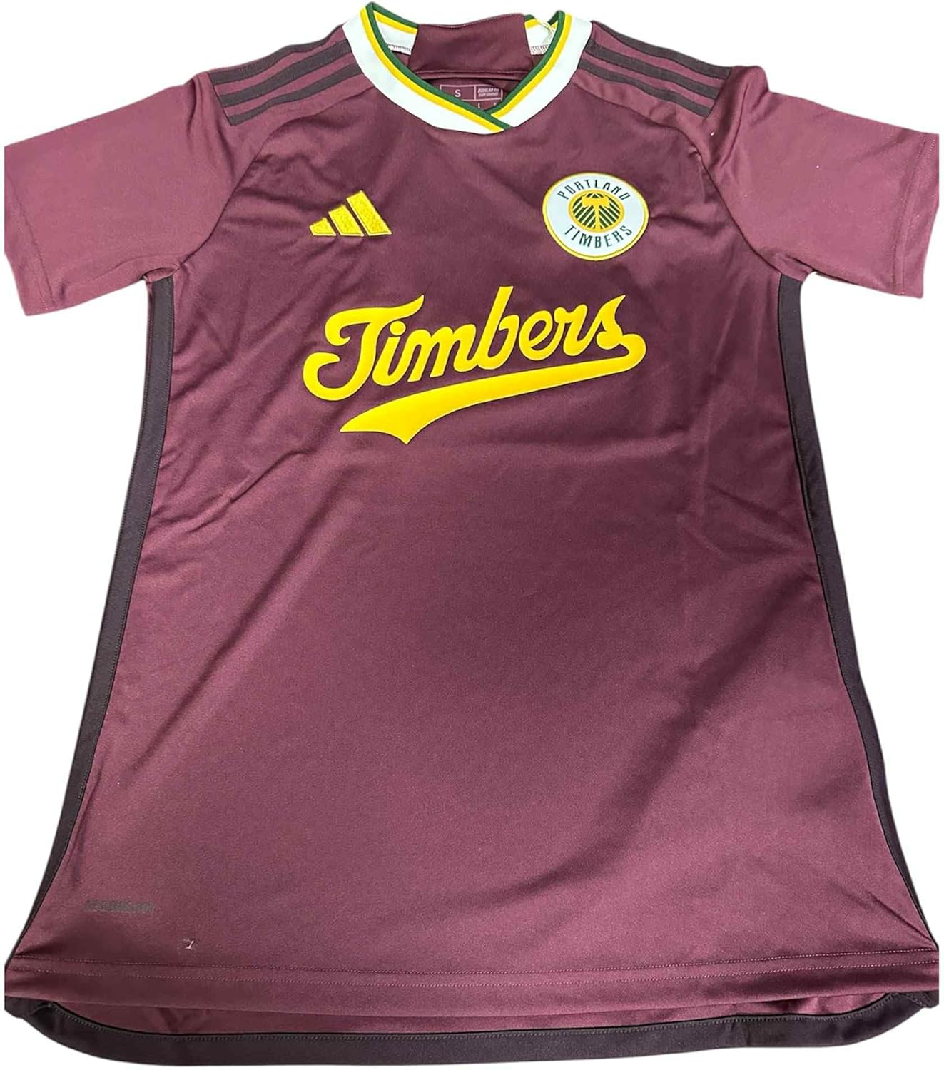 adidas Women's Aeroready MLS Portland Timbers 2024 Archive Soccer Futbol Jersey #IM5463 Maroon/White/Gold/Forest Green - Size Women's Small