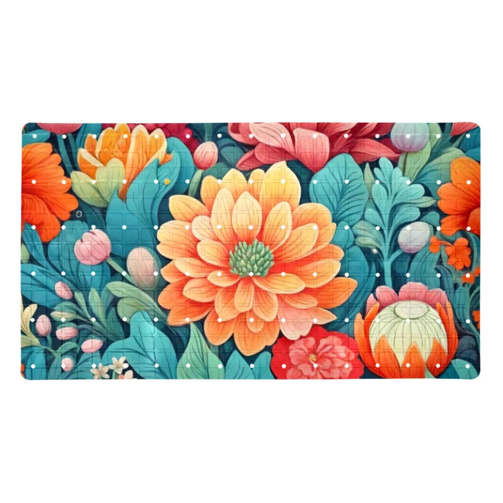 Tapis de bain grand format à motif floral vif pour le confort de la maison