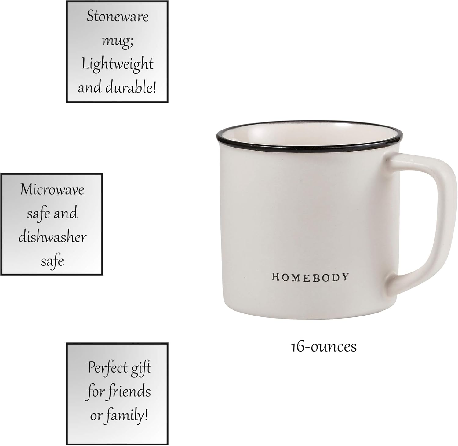 Santa Barbara Design Studio Black and White Coffee Cups Face-to-Face Designs Stoneware Mug, 16-Ounce, Homebody - Image 3