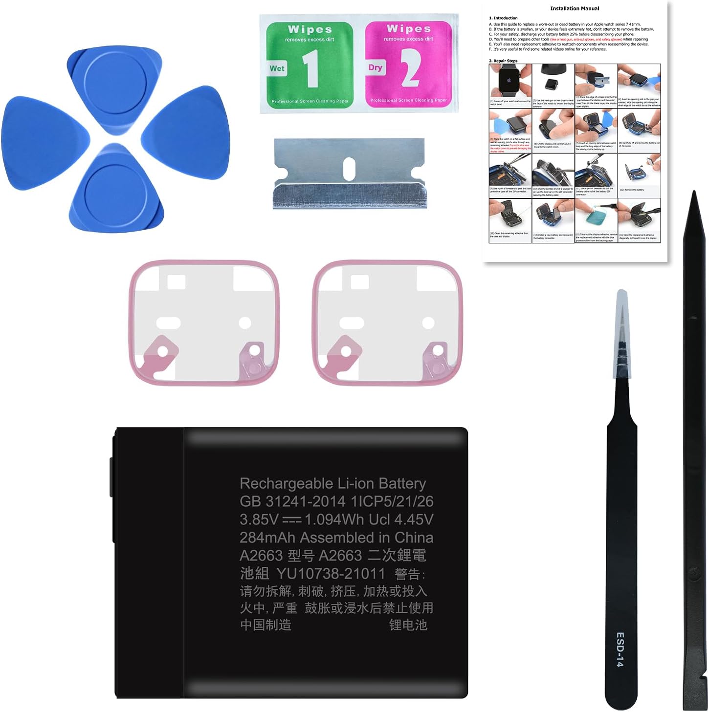 for Watch Series 7 41mm Battery Replacement Kits (New Upgraded) Compatible with Apple Watch 7 with Installation Manual and Repair Tool Kits