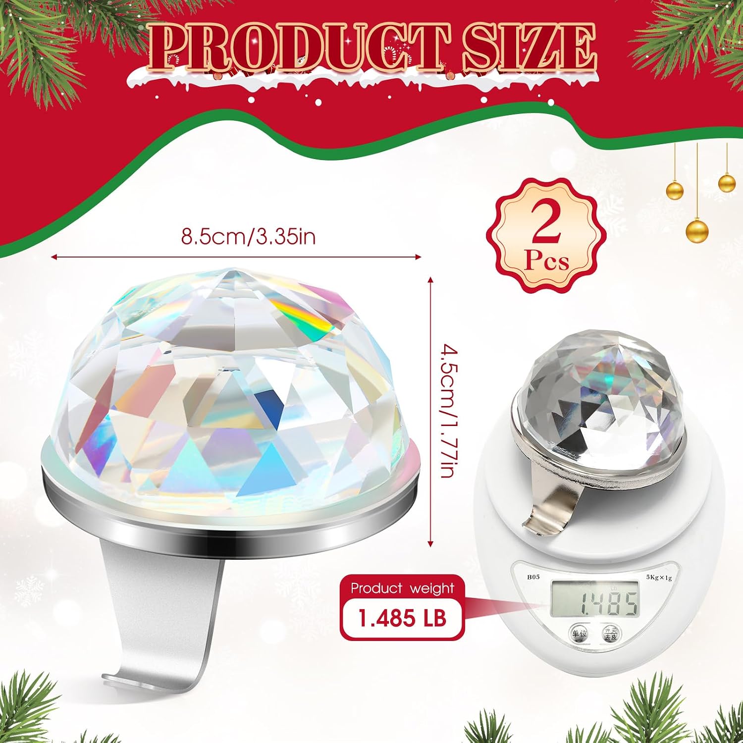 MorningRo 2 Pcs Christmas Stocking Holders for Mantel Metal Heavy Duty Christmas Stocking Hangers Clips Hooks Crystal Ball Rhinestone Prism Xmas Decorations Ornaments for Fireplace Mantle Window Table