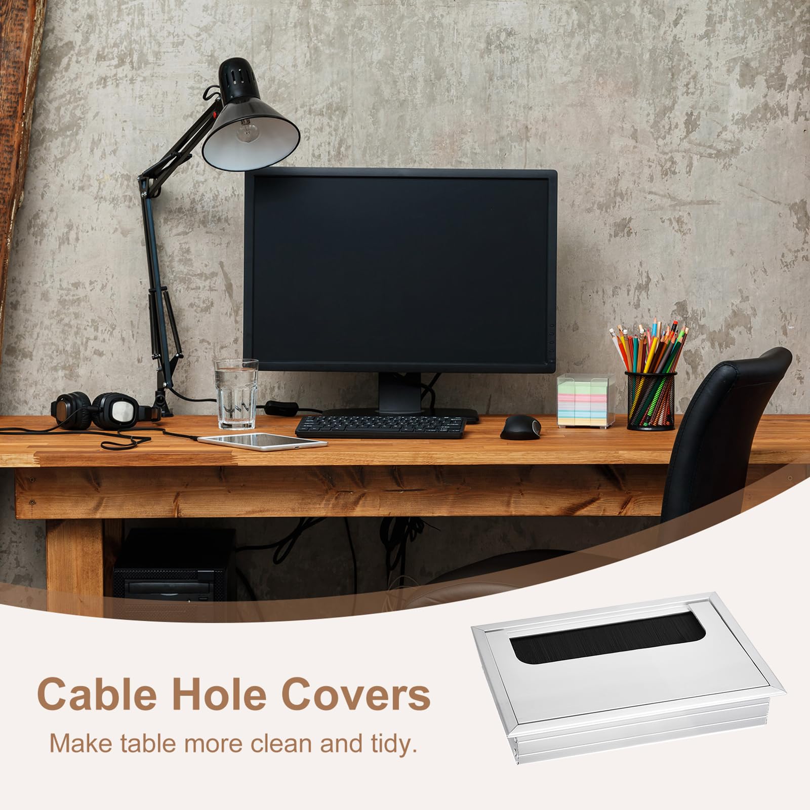 Cache-trou Pour Câbles De Bureau En Aluminium - Dimensions 110x68mm (trou), 120x80x26mm Total - Passe-câbles Organisateur
