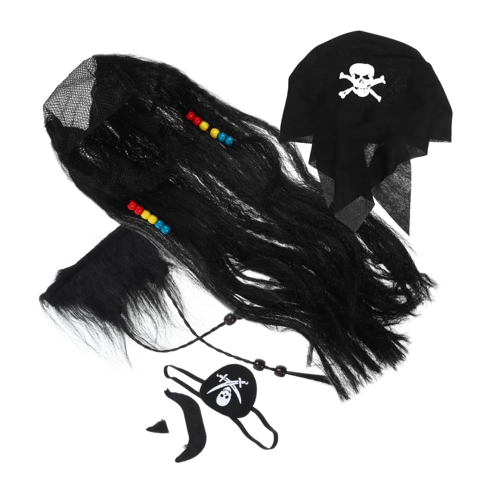 VANZACK 1Set Pirate Costume Wig with Eye Patch and Beard for Halloween Cosplay Reusable Lightweight Accessories for Parties Festivals and Themed Events for Pirate Outfits