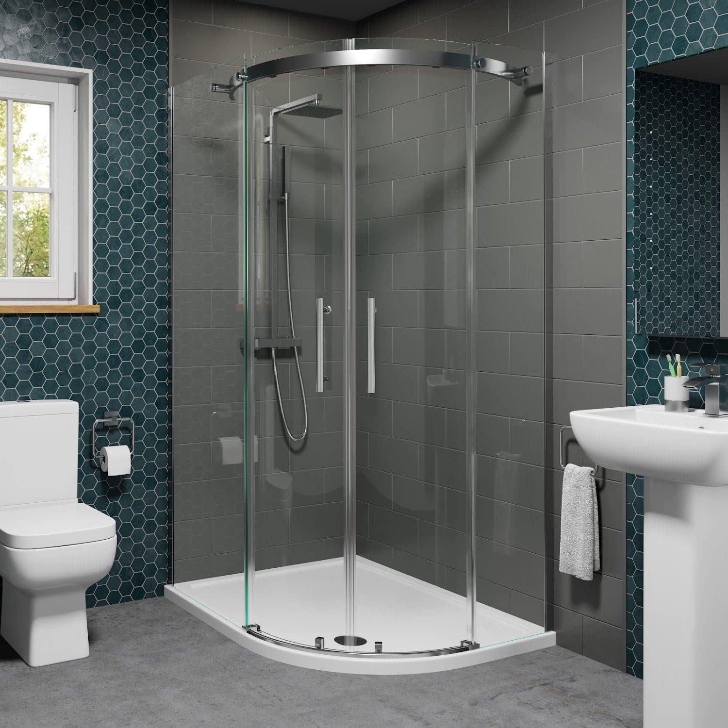Diamond Clear 1200 X 900Mm Offset Rh Quadrant Shower Enclosure Frameless 8Mm Glass Tray With Waste